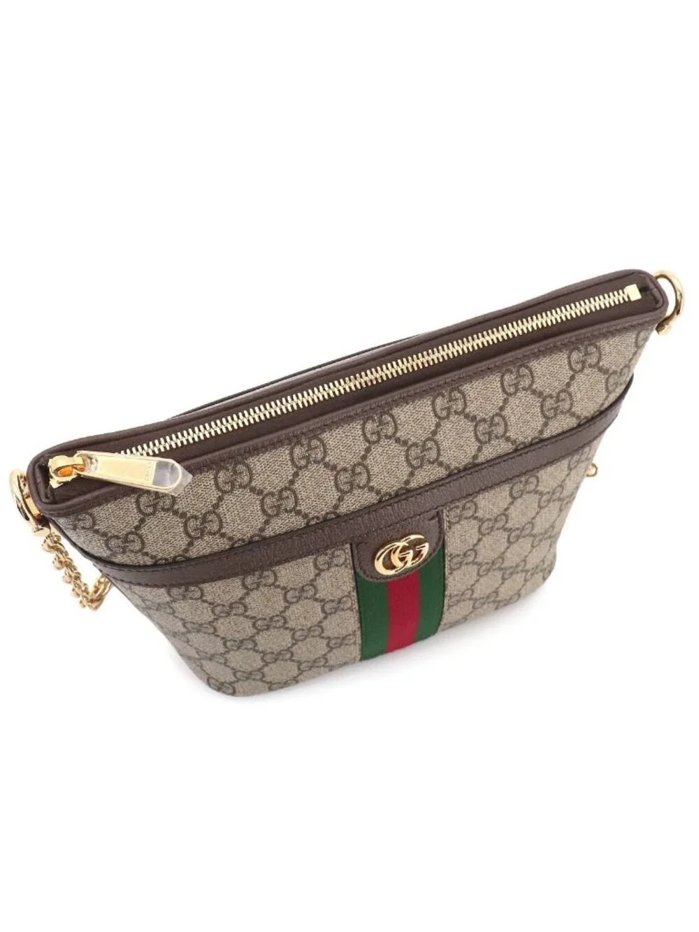 Gucci Ophidia Chain Shoulder Bag GG Supreme Canvas Leather Beige Brown